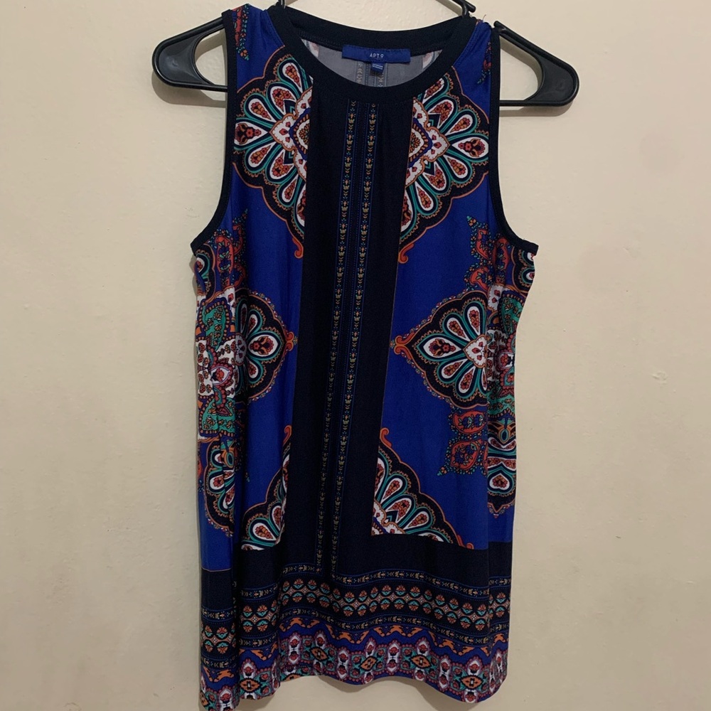 Apt. 9 Women's Blue Sleeveless Top with Multicolor Pattern